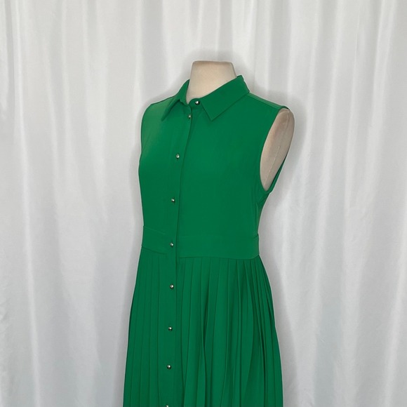 NWT!! KAREN MILLEN Soft Tailored Pleated Sleeveless Shirt Dress Solid Green US 8 - Picture 8 of 16